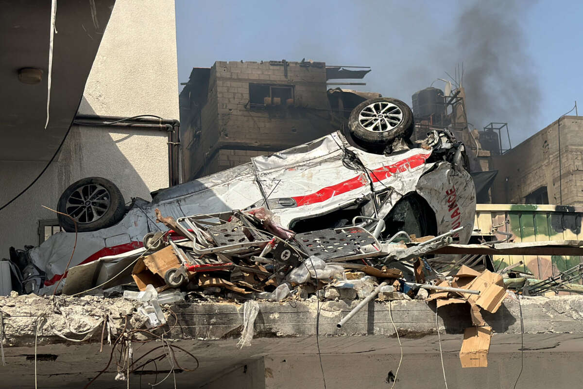 A picture shows the damage to an ambulance at the Kamal Adwan Hospital in Beit Lahia the northern Gaza Strip on October 26, 2024.