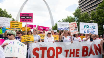 Thousands of demonstrators march in support of Planned Parenthood and pro-choice as they protest a state decision that would effectively halt abortions by revoking the license of the last center in the state that performs the procedure, during a rally in St. Louis, Missouri, on May 30, 2019.