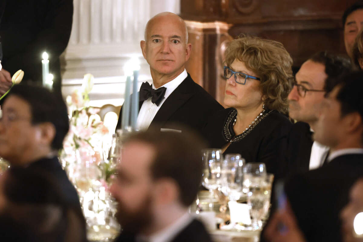 Amazon CEO Jeff Bezos attends a state dinner in the East Room of the White House on April 10, 2024, in Washington, D.C.