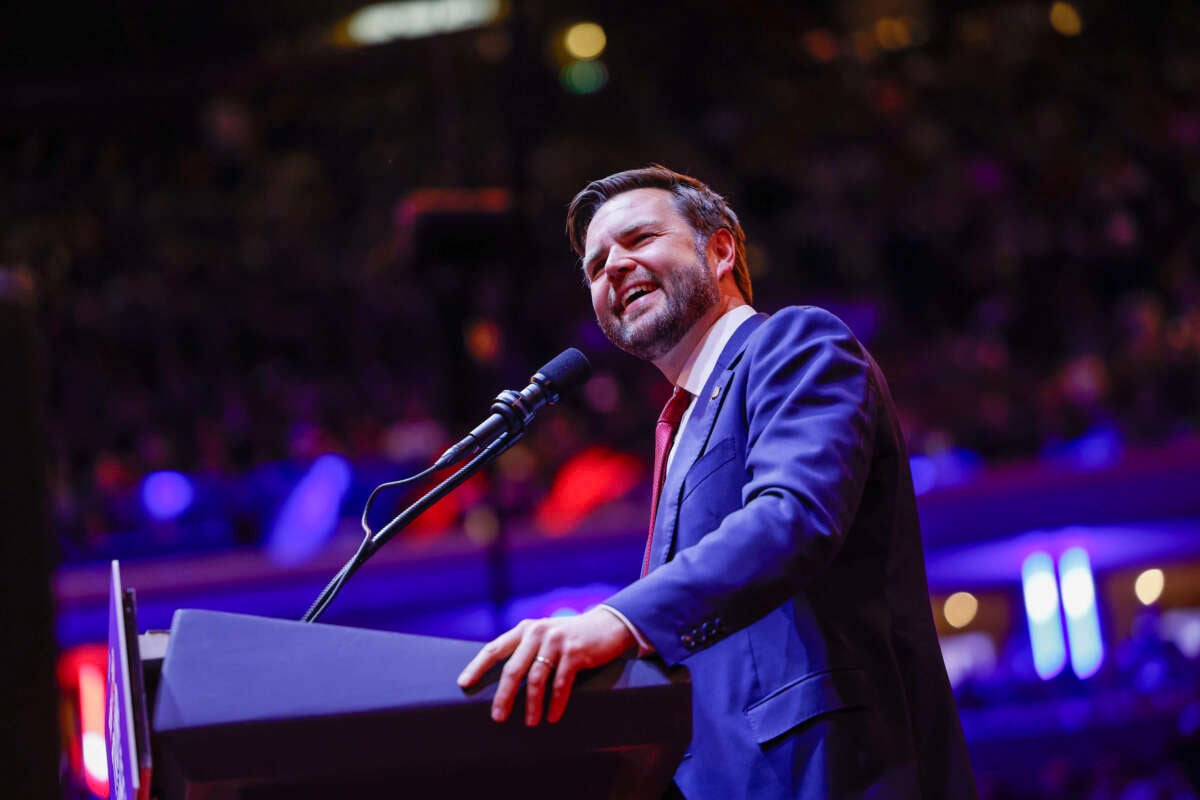 Sen. JD Vance speaks during a campaign rally for Republican presidential nominee, former President Donald Trump at Madison Square Garden on October 27, 2024, in New York City.