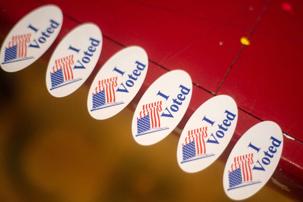 I voted stickers are made available to voters at Givens Recreation Center on November 3, 2020, in Austin, Texas.