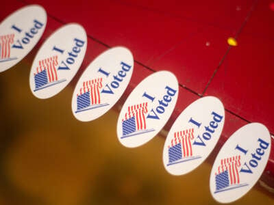 I voted stickers are made available to voters at Givens Recreation Center on November 3, 2020, in Austin, Texas.