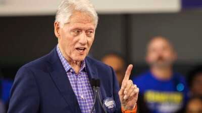 Former President Bill Clinton speaks during a Get-Out-The-Vote rally for Vice President and Democratic Presidential nominee Kamala Harris on the first day of North Carolina early voting in Durham, North Carolina, on October 17, 2024.