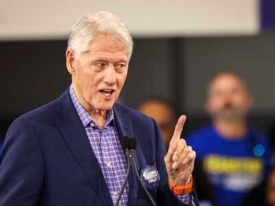 Former President Bill Clinton speaks during a Get-Out-The-Vote rally for Vice President and Democratic Presidential nominee Kamala Harris on the first day of North Carolina early voting in Durham, North Carolina, on October 17, 2024.