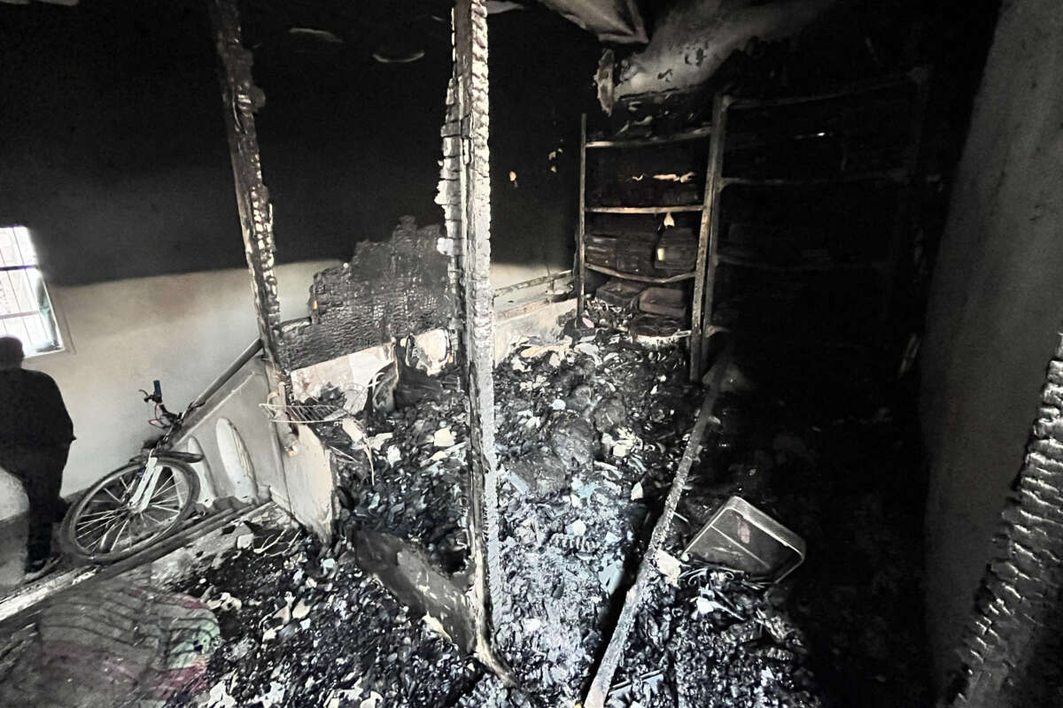 Burnt medical supplies are scattered in a storage room hit by an Israeli strike on the Kamal Adwan hospital in Beit Lahya in the northern Gaza Strip on October 31, 2024.