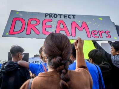 Immigration advocates and allies gather at Battery Park to launch an 18-day march to Washington, D.C. as Deferred Action for Childhood Arrivals (DACA) recipients, Temporary Protected Status (TPS) holders and allies begin a 230-mile walk to continue building national support and awareness, on October 26, 2019, in New York.