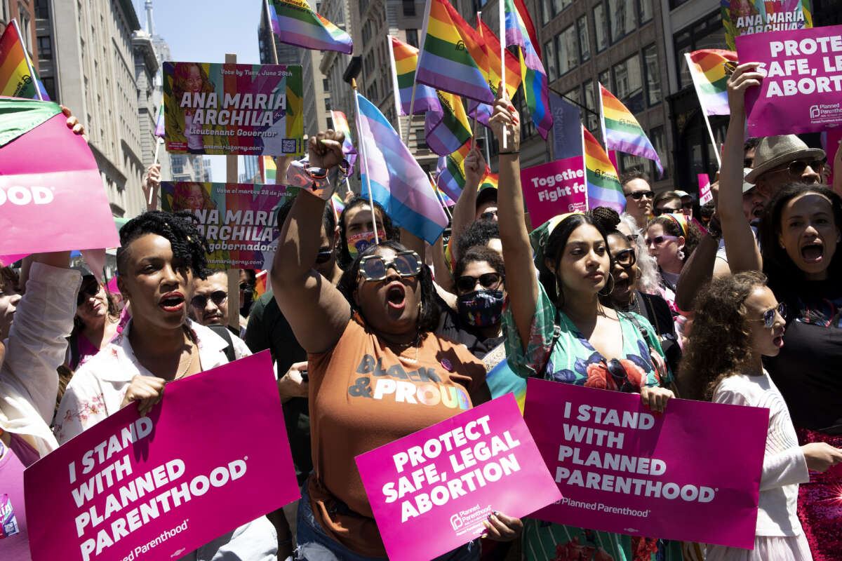 People march in the New York Pride Parade on June 26, 2022 in New York City, New York.