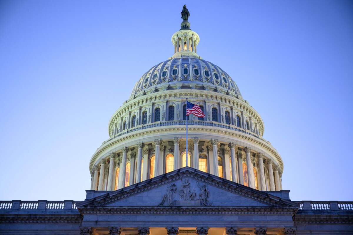 The dome of the U.S. Capitol is seen at dusk in Washington, D.C., on November 13, 2023.