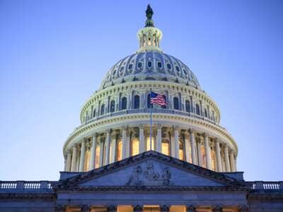 The dome of the U.S. Capitol is seen at dusk in Washington, D.C., on November 13, 2023.