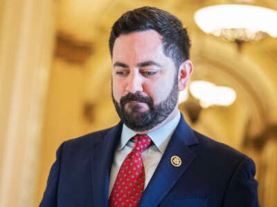 Republican New York Rep. Mike Lawler is seen in the U.S. Capitol on January 12, 2024. He's one of several GOP lawmakers moderating their stance on IVF and abortion as part of their reelection campaigns.