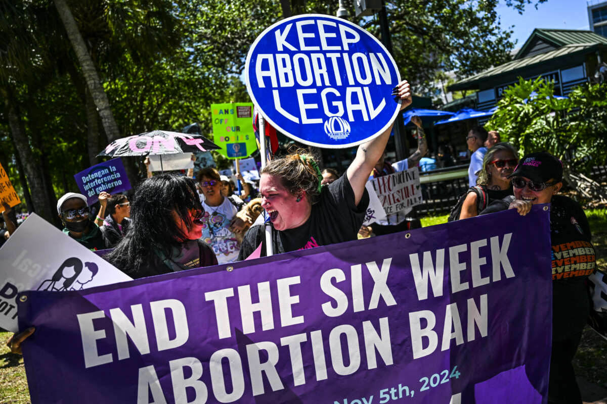 Activists rally for abortion rights in Orlando, Florida, on April 13, 2024.