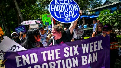 Activists rally for abortion rights in Orlando, Florida, on April 13, 2024.