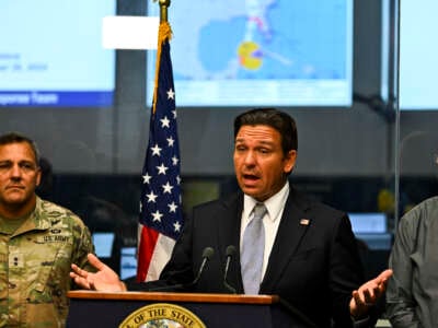 Gov. Ron DeSantis speaks during a press conference at the State Emergency Operations Center in Tallahassee, Florida, on September 26, 2024.