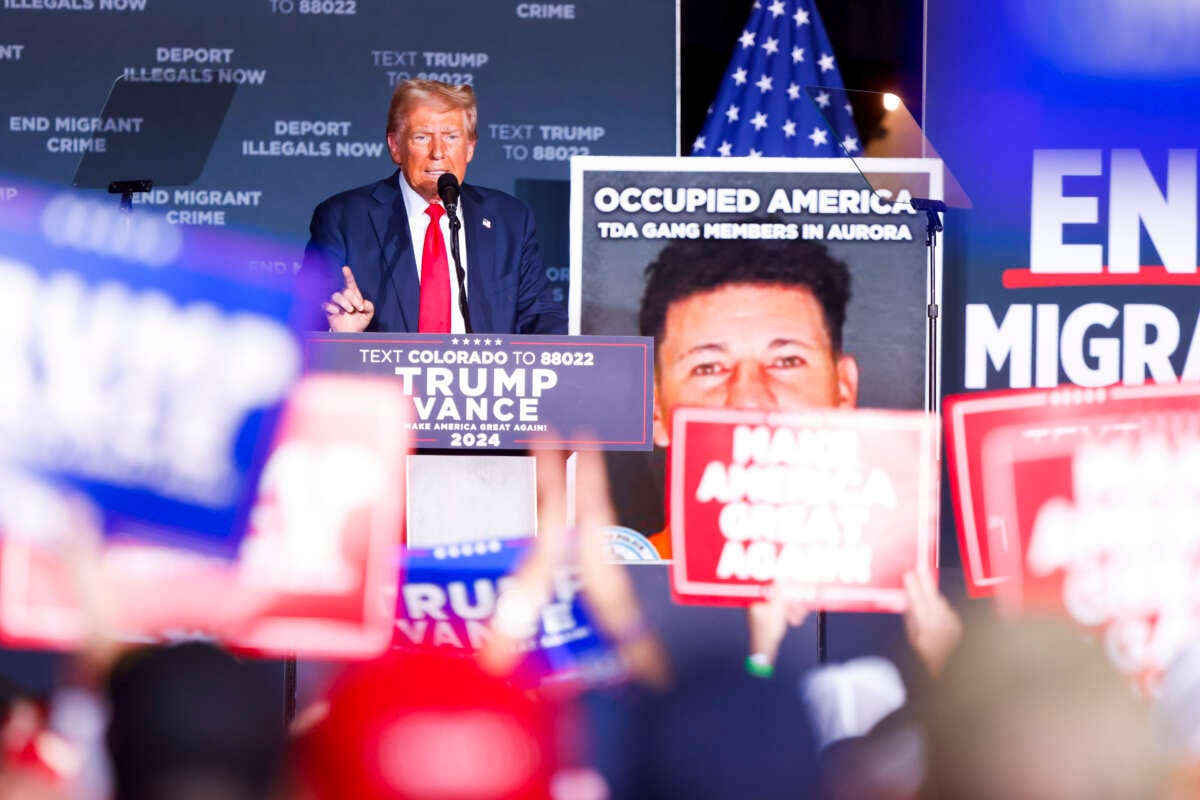 Republican presidential nominee, former U.S. President Donald Trump, speaks at a rally at the Gaylord Rockies Resort and Convention Center on October 11, 2024, in Aurora, Colorado.