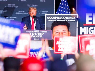 Republican presidential nominee, former U.S. President Donald Trump, speaks at a rally at the Gaylord Rockies Resort and Convention Center on October 11, 2024, in Aurora, Colorado.