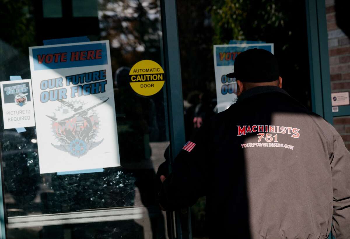 Boeing Machinists Union members enter the IAM District 751 Union Hall to vote on the latest contract presented by the airline giant after weeks of striking, in Seattle, Washington, on October 23, 2024.