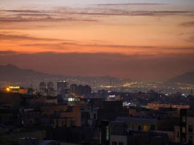 Part of the city skyline is pictured at dawn after several explosions were heard in Tehran, Iran, on October 26, 2024.