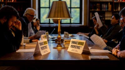 Harvard professors hold a silent study session in the university’s central library on October 16, 2024.