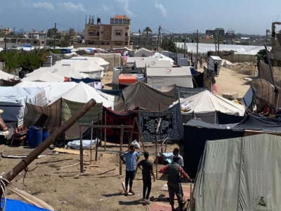 Everywhere you look in Aya Ashwan’s hometown of Rafah is a sea of tents. Thankfully, Ashwan and her family are able to live in her in-laws’ house in Deir al-Balah, in the middle of the Strip. Twenty people are living in that one house.