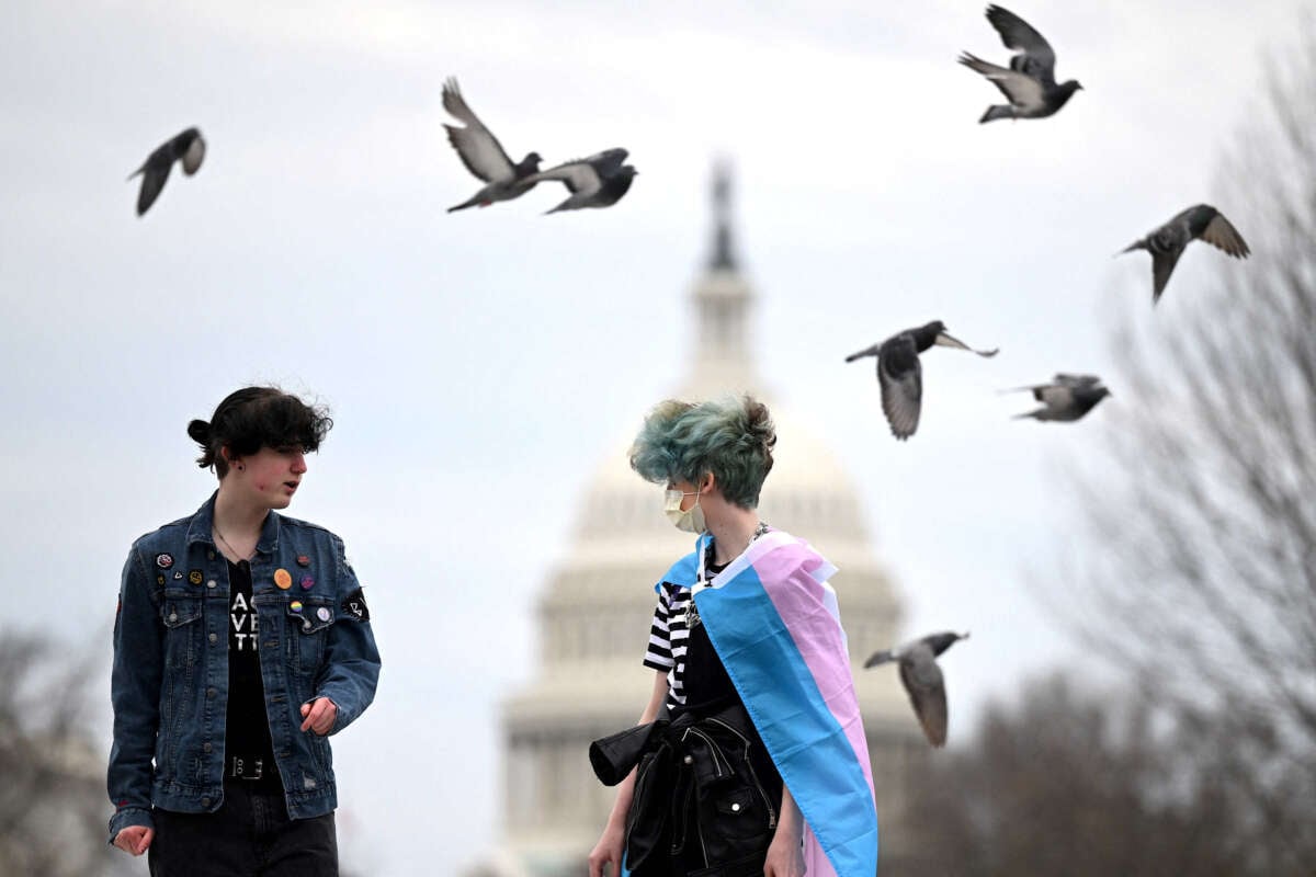 Supporters of LGBTQA+ rights participate in the March for Queer & Trans Autonomy on Capitol Hill in Washington, D.C., on March 31, 2023.