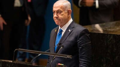 Prime Minister of Israel Benjamin Netanyahu addresses at the 79th session of General Assembly at UN Headquarters on September 27, 2024.