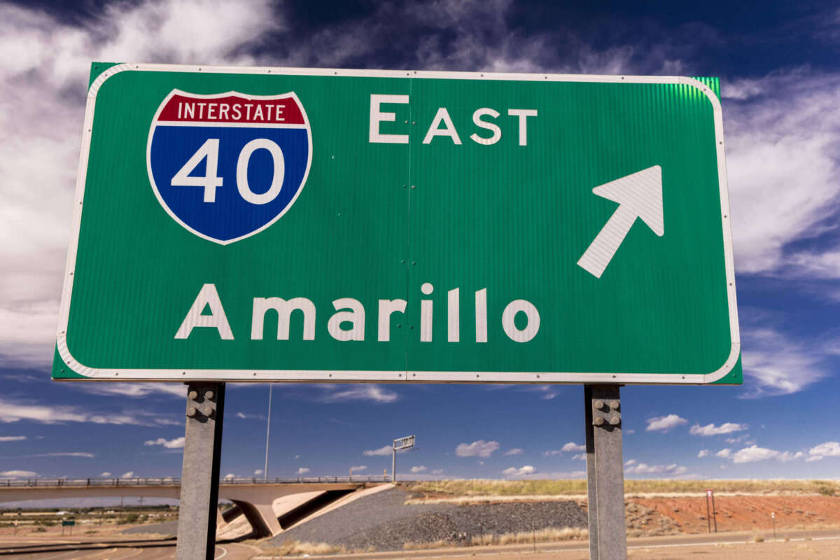 Sign saying "Amarillo Texas" on Highway 40