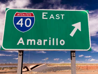 Sign saying "Amarillo Texas" on Highway 40