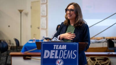 Sarah McBride, Democrat running for Delaware's Congressional seat, speaks at the Wilmington Democratic Committee Annual Fish Fry in Wilmington, Delaware, on July 27, 2024.