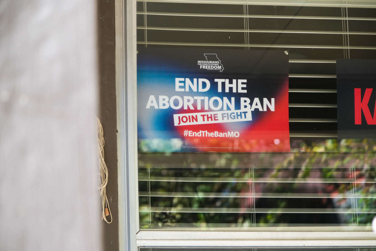 A home displays a sign advocating for an end to Missouri's abortion ban, on October 26, 2024.