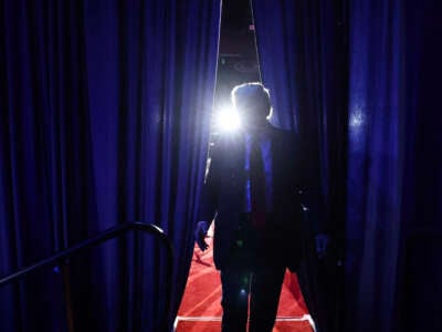 President-elect Donald Trump walks off stage during an election night event at the Palm Beach Convention Center on November 6, 2024, in West Palm Beach, Florida.