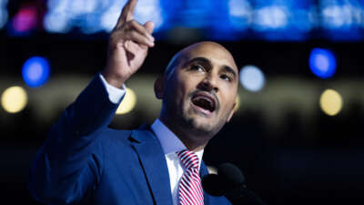 Shomari Figures, Democratic candidate for Alabama's 2nd congressional district, speaks on the final night of the Democratic National Convention at the United Center in Chicago, Illinois, on August 22, 2024.