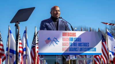 CNN political contributor, Van Jones, speaks from the stage during the March for Israel held on the National Mall in Washington, D.C., on November 14, 2023.