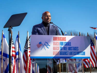 CNN political contributor, Van Jones, speaks from the stage during the March for Israel held on the National Mall in Washington, D.C., on November 14, 2023.