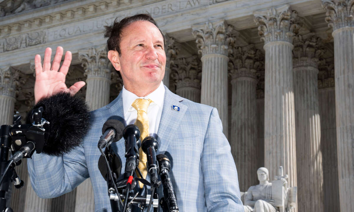 Louisiana Gov. Jeff Landry speaks with reporters outside the U.S. Supreme Court in Washington, D.C., on March 18, 2024.