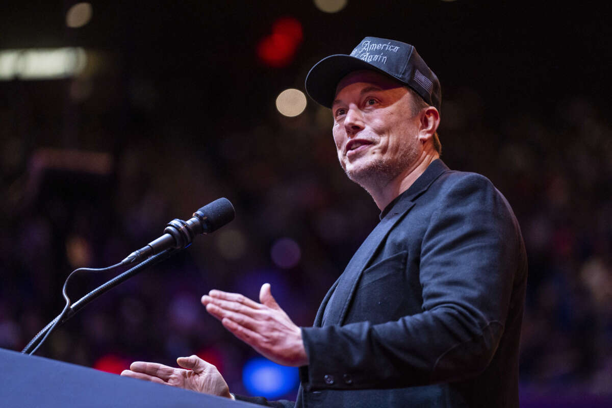 Elon Musk speaks at former President Donald Trump's re-election campaign rally at Madison Square Garden in New York, on October 27, 2024.