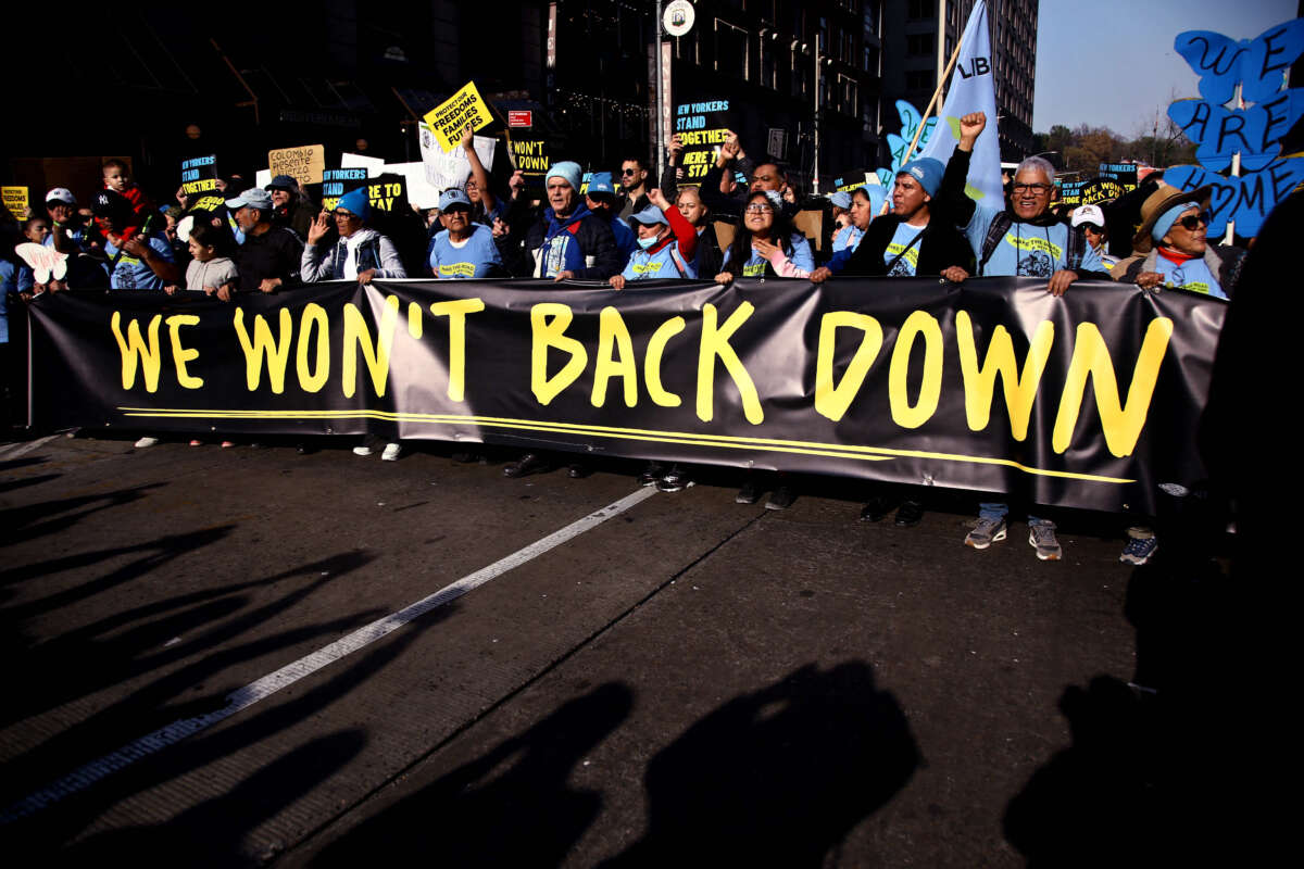 Detractors of president-elect Donald Trump protest against his policies in New York City on November 9, 2024.