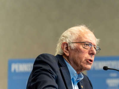 Sen. Bernie Sanders speaks at a labor rally for the Harris-Walz campaign in Harrisburg, Pennsylvania, on October 27, 2024.