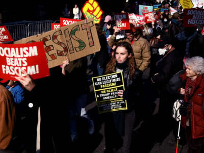 Detractors of president-elect Donald Trump protest against his policies in New York City, on November 9, 2024.