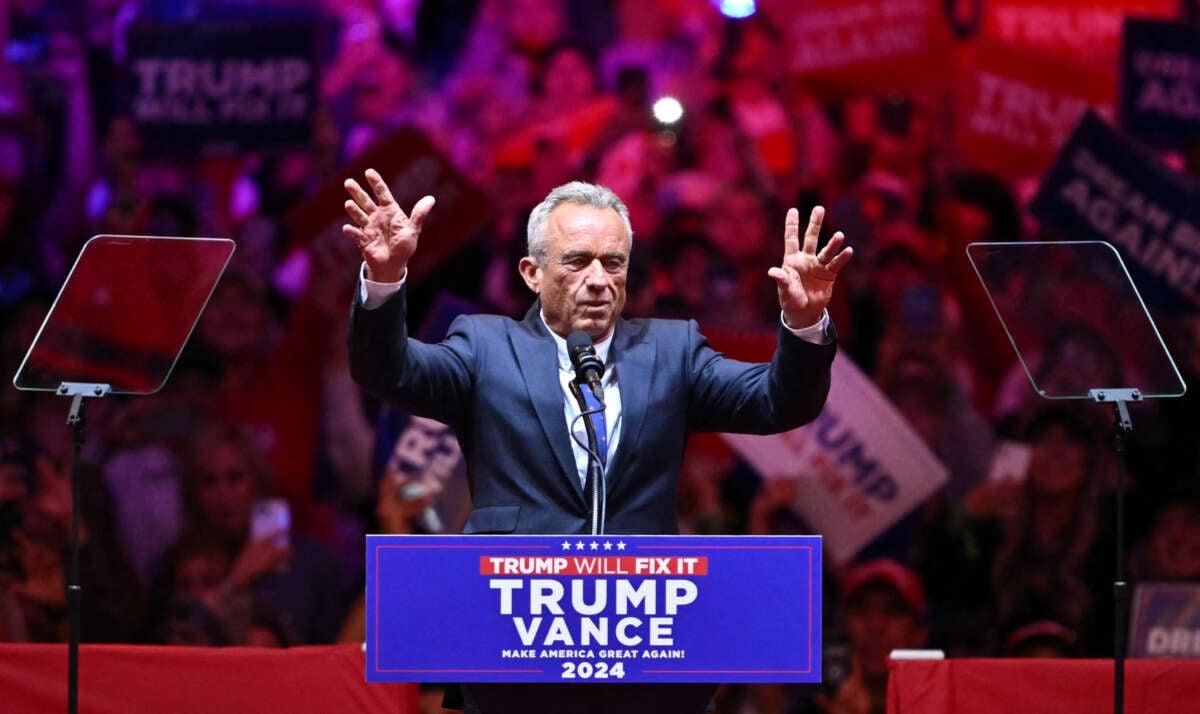 Former presidential candidate Robert F. Kennedy Jr. speaks during a campaign rally for Donald Trump at Madison Square Garden in New York on October 27, 2024.