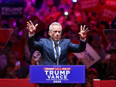 Former presidential candidate Robert F. Kennedy Jr. speaks during a campaign rally for Donald Trump at Madison Square Garden in New York on October 27, 2024.