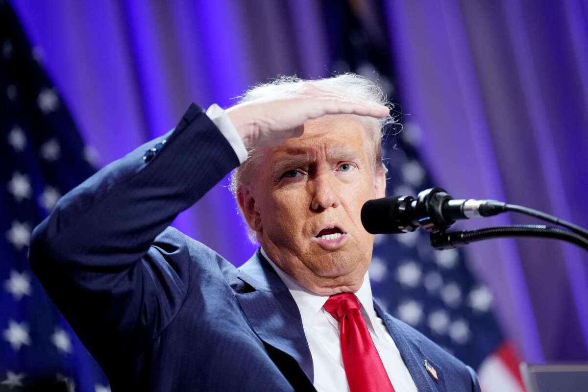 President-elect Donald Trump speaks at a House Republicans Conference meeting at the Hyatt Regency on Capitol Hill on November 13, 2024, in Washington, D.C.