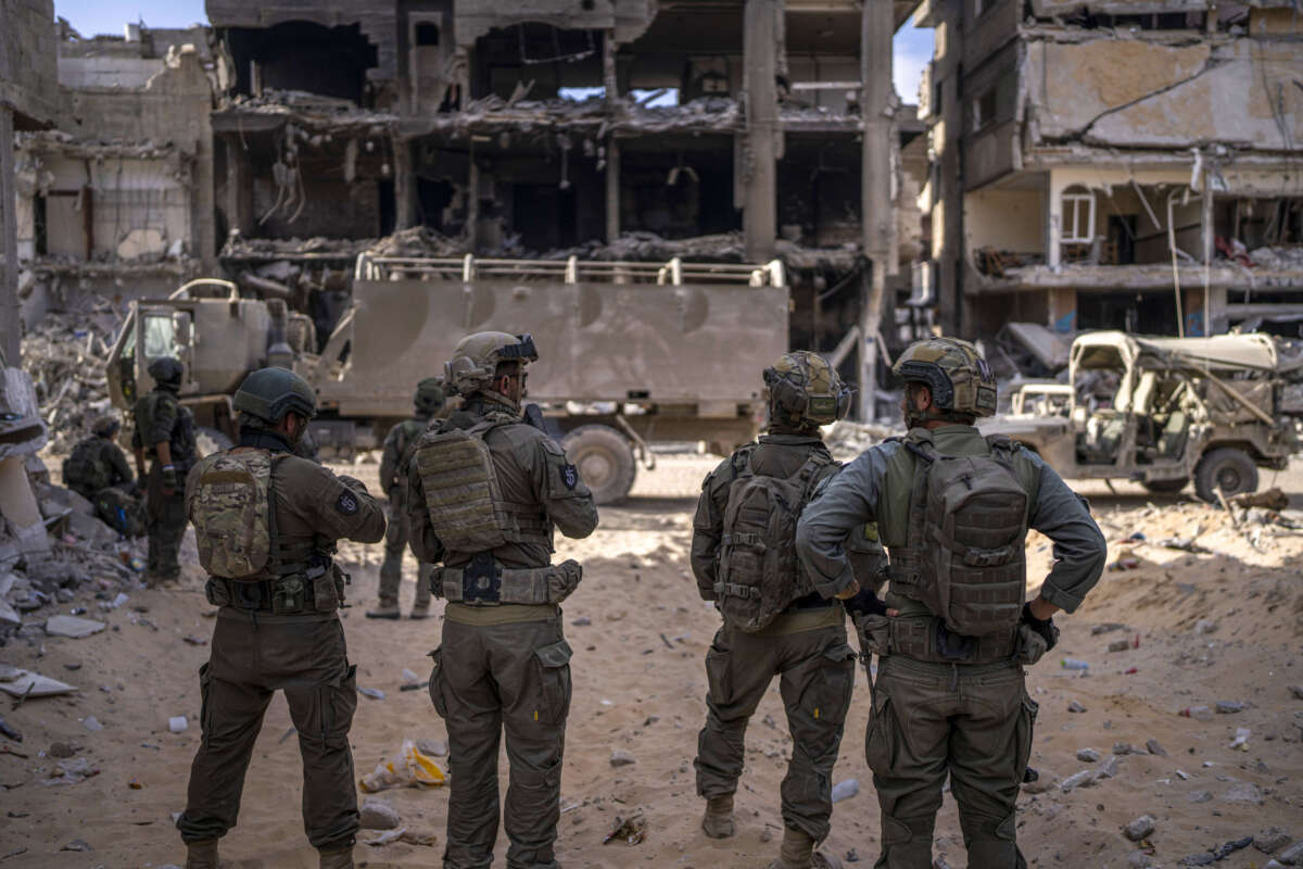 A photograph, taken during an embed with the Israeli military and reviewed by the Israeli military censorship office prior to publication, shows soldiers guarding a tunnel in the Tal as-Sultan area, on September 13, 2024, in Rafah.