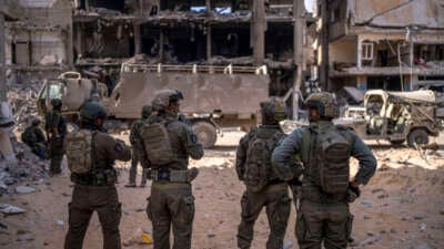 A photograph, taken during an embed with the Israeli military and reviewed by the Israeli military censorship office prior to publication, shows soldiers guarding a tunnel in the Tal as-Sultan area, on September 13, 2024, in Rafah.