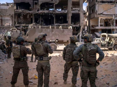 A photograph, taken during an embed with the Israeli military and reviewed by the Israeli military censorship office prior to publication, shows soldiers guarding a tunnel in the Tal as-Sultan area, on September 13, 2024, in Rafah.