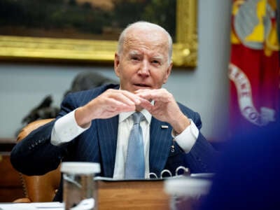 President Joe Biden speaks in the Roosevelt Room of the White House on October 11, 2024, in Washington, D.C.