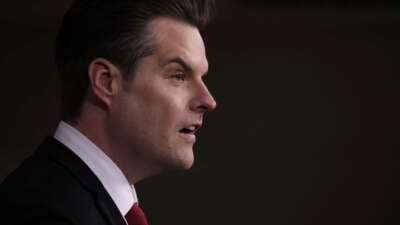 Rep. Matt Gaetz speaks during a news conference at the U.S. Capitol on February 13, 2024, in Washington, D.C.