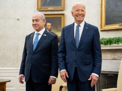 President Joe Biden meets with Israeli Prime Minister Benjamin Netanyahu in the Oval Office at the White House on July 25, 2024, in Washington, D.C.