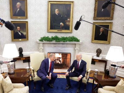 President Joe Biden meets with President-elect Donald Trump in the Oval Office of the White House on November 13, 2024, in Washington, D.C.