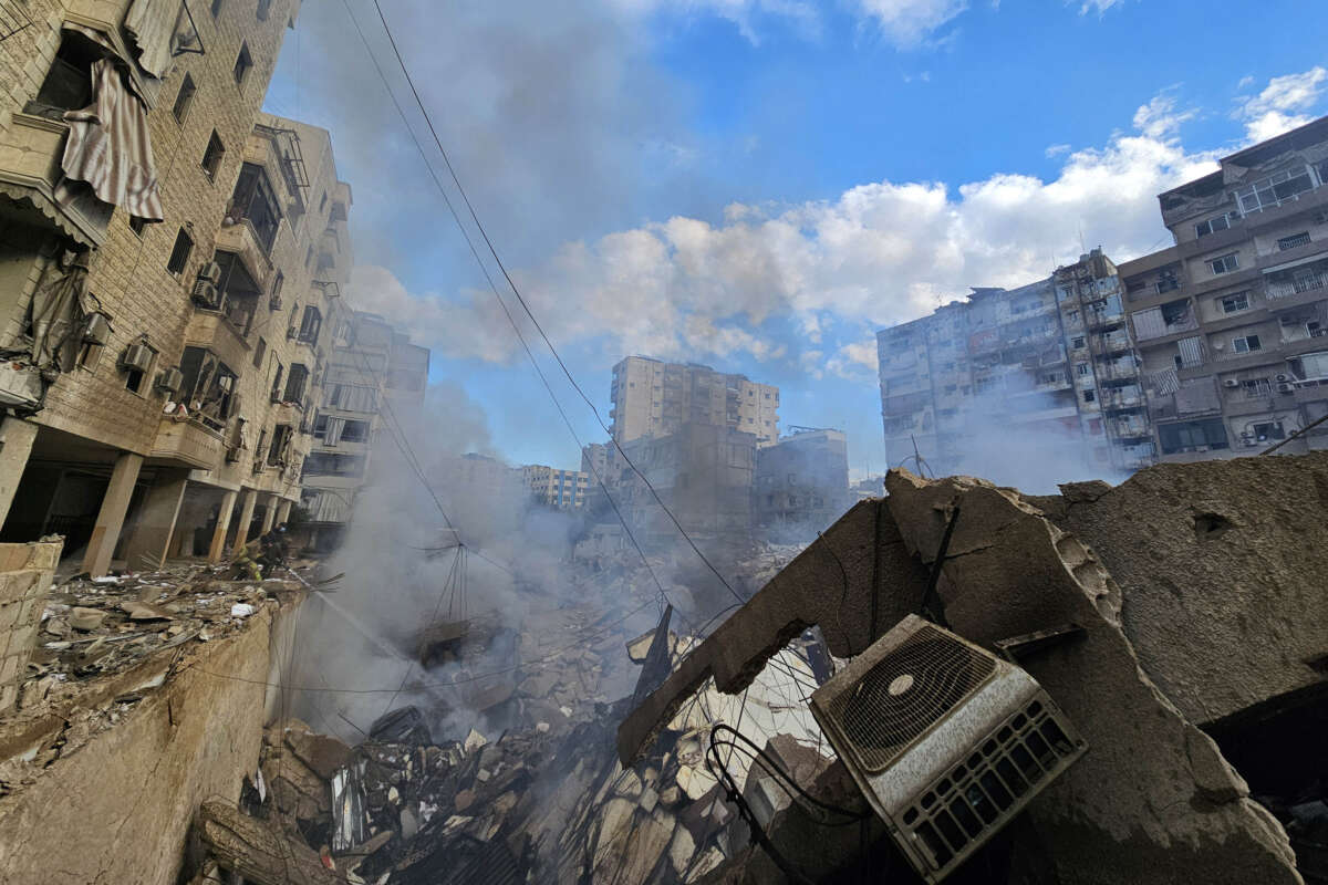 A picture shows the destruction and debris on Beirut's southern suburb of Haret Hreik on November 27, 2024, which was targeted by Israeli strikes hours before a Hezbollah-Israel ceasefire took effect.