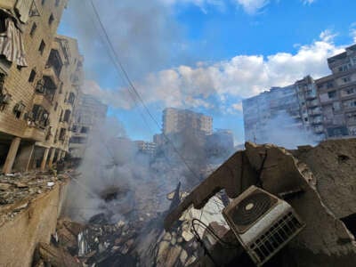 A picture shows the destruction and debris on Beirut's southern suburb of Haret Hreik on November 27, 2024, which was targeted by Israeli strikes hours before a Hezbollah-Israel ceasefire took effect.